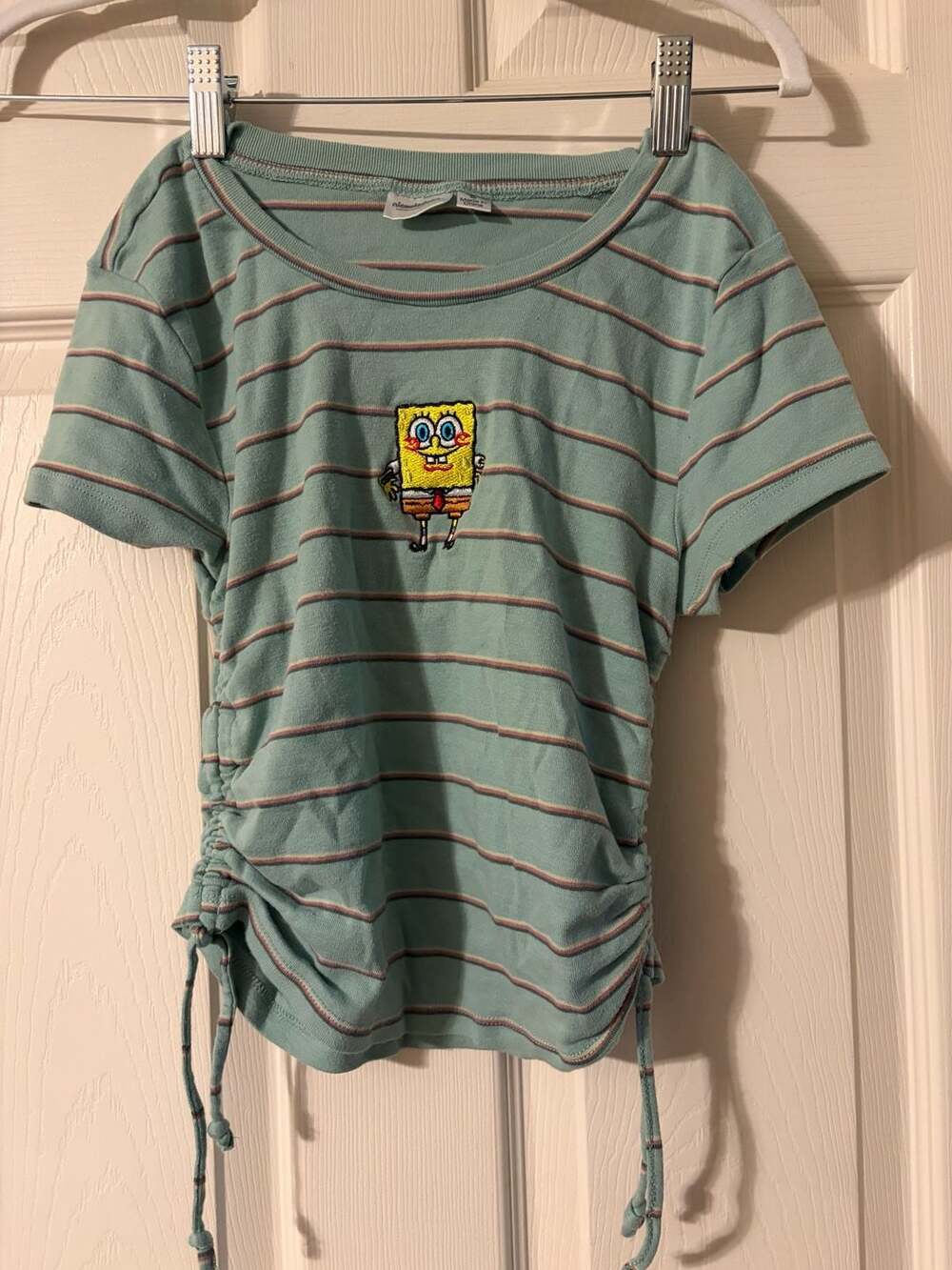 Nickelodeon SpongeBob SquarePants embroidered Striped Ruched Side T-Shirt M